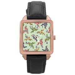 Berries Flowers Pattern Print Rose Gold Leather Watch 