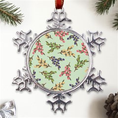 Berries Flowers Pattern Print Metal Large Snowflake Ornament by Maspions