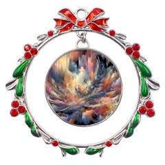 Fa1b89bd-d225-4e0a-b736-7b40b9a60316 Metal X mas Wreath Ribbon Ornament by RiverRootz