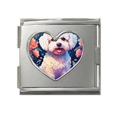 Cute Puppy With Flowers Mega Link Heart Italian Charm (18mm) by Sparkle