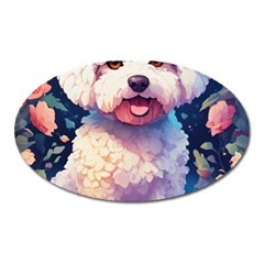 Cute Puppy With Flowers Oval Magnet by Sparkle