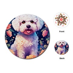 Cute Puppy With Flowers Playing Cards Single Design (round)