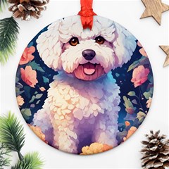 Cute Puppy With Flowers Round Ornament (two Sides)