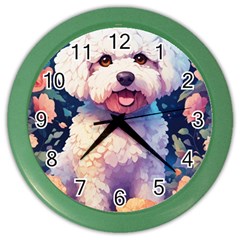 Cute Puppy With Flowers Color Wall Clock by Sparkle