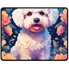 Cute Puppy With Flowers Fleece Blanket (medium) by Sparkle