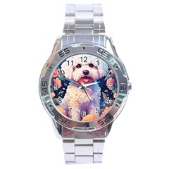 Cute Puppy With Flowers Stainless Steel Analogue Watch by Sparkle