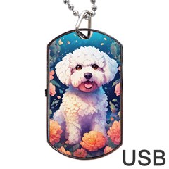 Cute Puppy With Flowers Dog Tag Usb Flash (one Side) by Sparkle