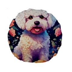 Cute Puppy With Flowers Standard 15  Premium Round Cushions by Sparkle