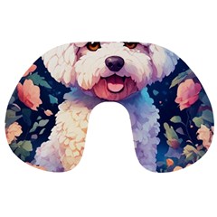 Cute Puppy With Flowers Travel Neck Pillow by Sparkle