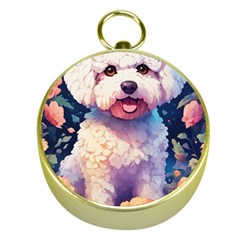 Cute Puppy With Flowers Gold Compasses by Sparkle