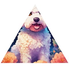 Cute Puppy With Flowers Wooden Puzzle Triangle by Sparkle