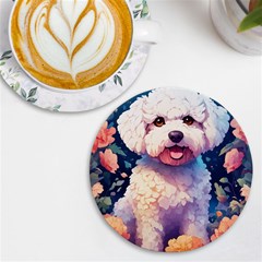 Cute Puppy With Flowers Uv Print Round Tile Coaster by Sparkle