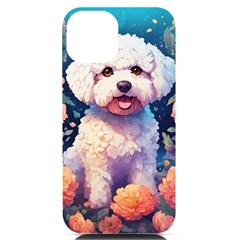 Cute Puppy With Flowers Iphone 14 Black Uv Print Case by Sparkle