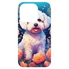 Cute Puppy With Flowers Iphone 14 Pro Black Uv Print Case by Sparkle