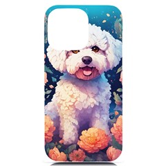 Cute Puppy With Flowers Iphone 14 Pro Max Black Uv Print Case by Sparkle