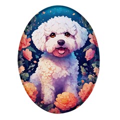 Cute Puppy With Flowers Oval Glass Fridge Magnet (4 Pack) by Sparkle