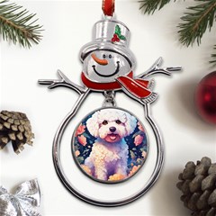 Cute Puppy With Flowers Metal Snowman Ornament by Sparkle