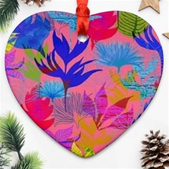 Pink And Blue Floral Ornament (heart)