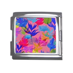 Pink And Blue Floral Mega Link Italian Charm (18mm)