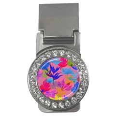 Pink And Blue Floral Money Clips (cz)  by Sparkle