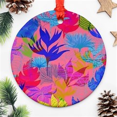 Pink And Blue Floral Round Ornament (two Sides)