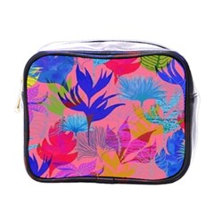 Pink And Blue Floral Mini Toiletries Bag (one Side) by Sparkle