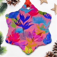 Pink And Blue Floral Snowflake Ornament (two Sides)