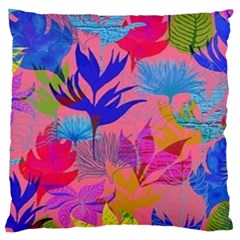 Pink And Blue Floral Large Cushion Case (one Side) by Sparkle