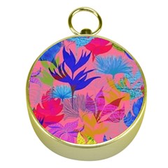 Pink And Blue Floral Gold Compasses by Sparkle