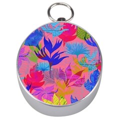 Pink And Blue Floral Silver Compasses by Sparkle