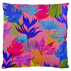 Pink And Blue Floral Large Premium Plush Fleece Cushion Case (one Side)