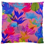 Pink And Blue Floral Large Premium Plush Fleece Cushion Case (One Side) Front