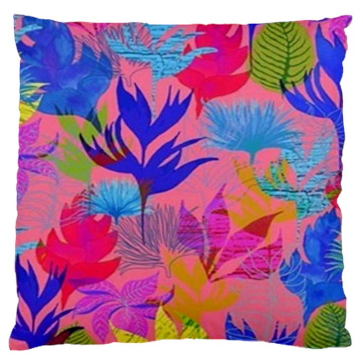 Pink And Blue Floral Large Premium Plush Fleece Cushion Case (One Side)