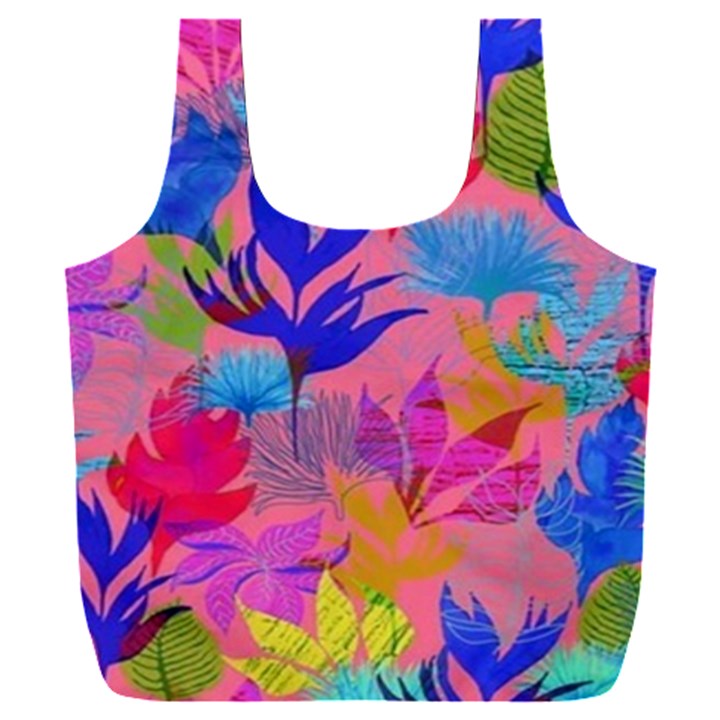 Pink And Blue Floral Full Print Recycle Bag (XXXL)