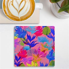 Pink And Blue Floral Uv Print Square Tile Coaster  by Sparkle