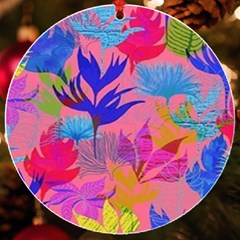 Pink And Blue Floral Uv Print Acrylic Ornament Round by Sparkle