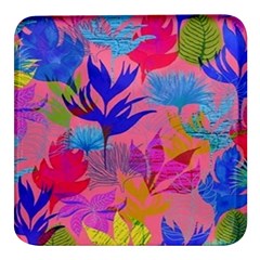 Pink And Blue Floral Square Glass Fridge Magnet (4 Pack) by Sparkle