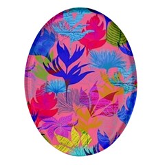 Pink And Blue Floral Oval Glass Fridge Magnet (4 Pack) by Sparkle