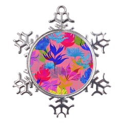 Pink And Blue Floral Metal Large Snowflake Ornament by Sparkle