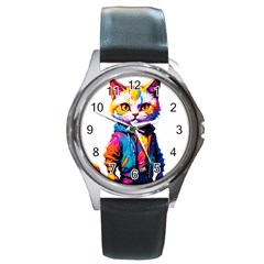 Wild cat Round Metal Watch