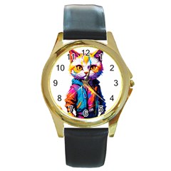 Wild cat Round Gold Metal Watch