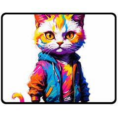 Wild cat Two Sides Fleece Blanket (Medium)