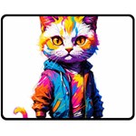 Wild cat Two Sides Fleece Blanket (Medium) 58.8 x47.4  Blanket Front