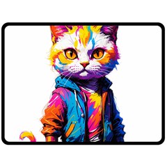 Wild cat Two Sides Fleece Blanket (Large)