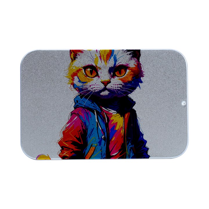 Wild cat Open Lid Metal Box (Silver)  