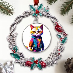 Wild cat Metal X mas Wreath Holly leaf Ornament