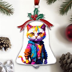 Wild cat Metal Holly Leaf Bell Ornament