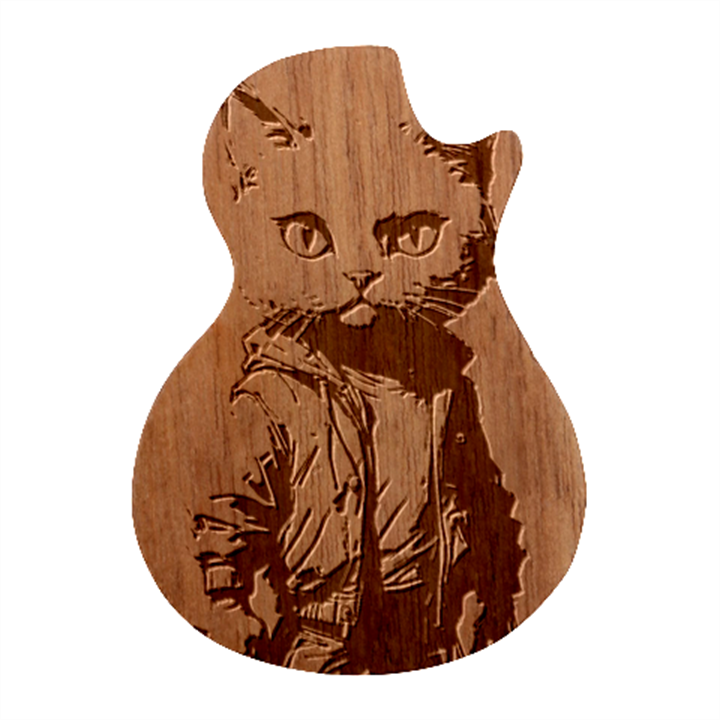 Wild cat Guitar Shape Wood Guitar Pick Holder Case And Picks Set