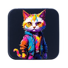 Wild Cat Square Metal Box (black) by Sosodesigns19