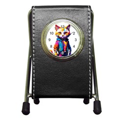 Wild Cat Pen Holder Desk Clock by Sosodesigns19